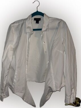 Ann Taylor Button-Up Shirt Women’s 14 White Cotton Woven Long Sleeve Tie-Front